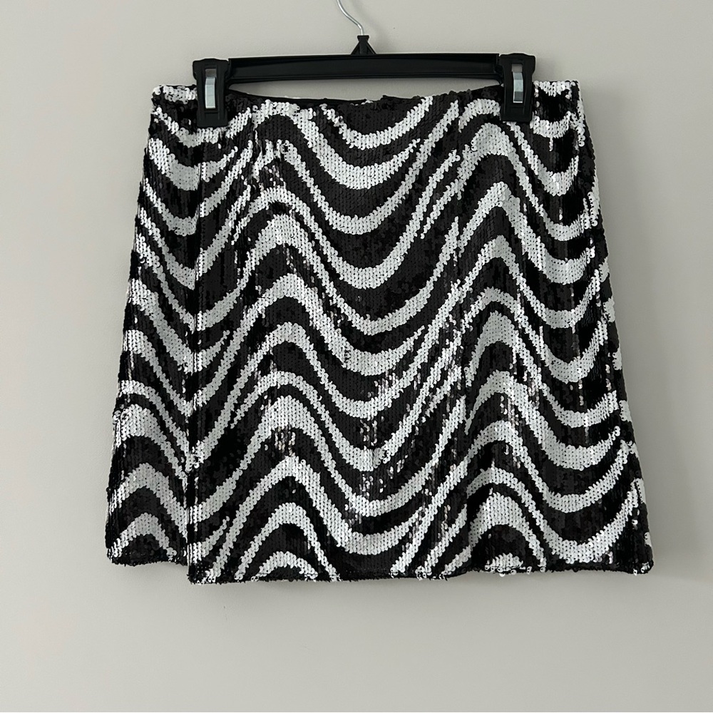 Anthropologie Hutch Black White All Sequin Groovy Wave A Line Mini Skirt M